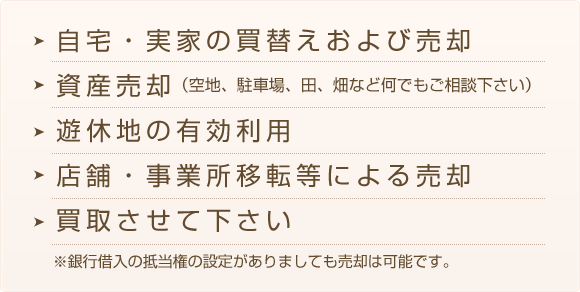 遊休地の有効利用、店舗・事業所移転等による売却、金融機関の担保査定